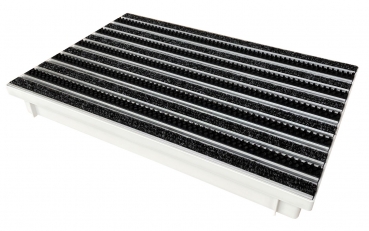 ACO Bodenwanne 60 x 40cm mit Einlage Rips anthrazit und Bürstenstreifen schwarz und Wasserwaage